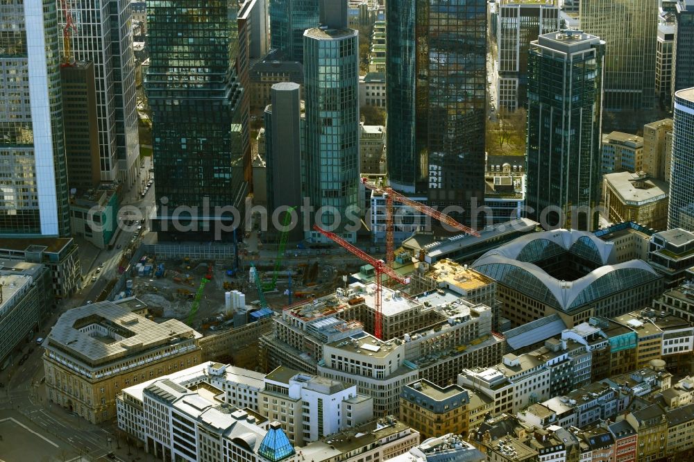 Aerial photograph Frankfurt am Main - Construction site for new high-rise building complex FOUR on Junghofstrasse - Rossmarkt in the district Innenstadt in Frankfurt in the state Hesse, Germany