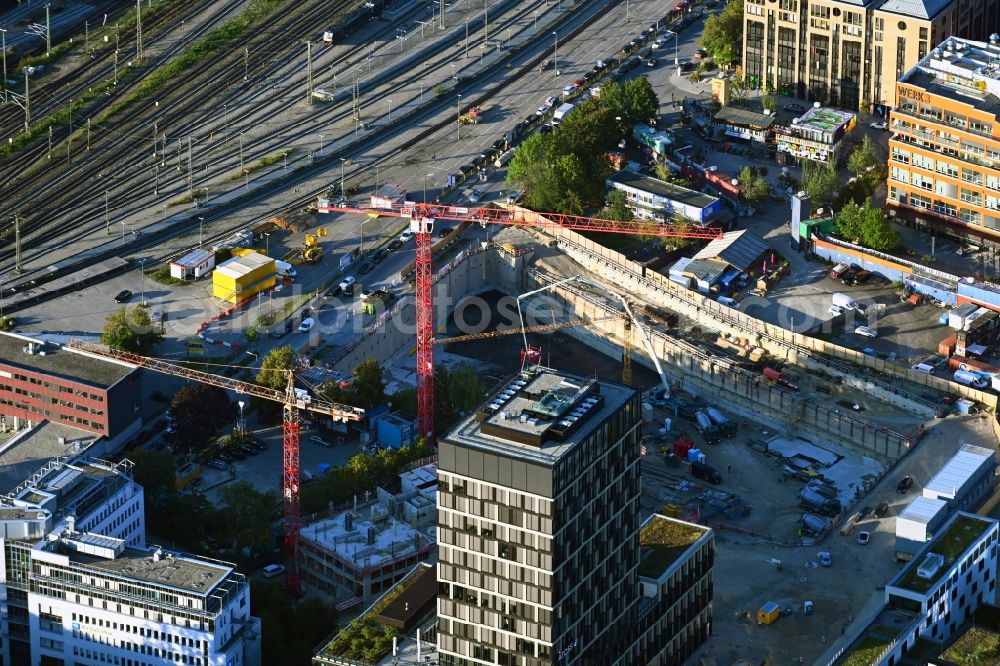 Aerial image München - Construction site for new high-rise building complex on Friedentrasse in Werksviertel in the district Berg am Laim in Munich in the state Bavaria, Germany