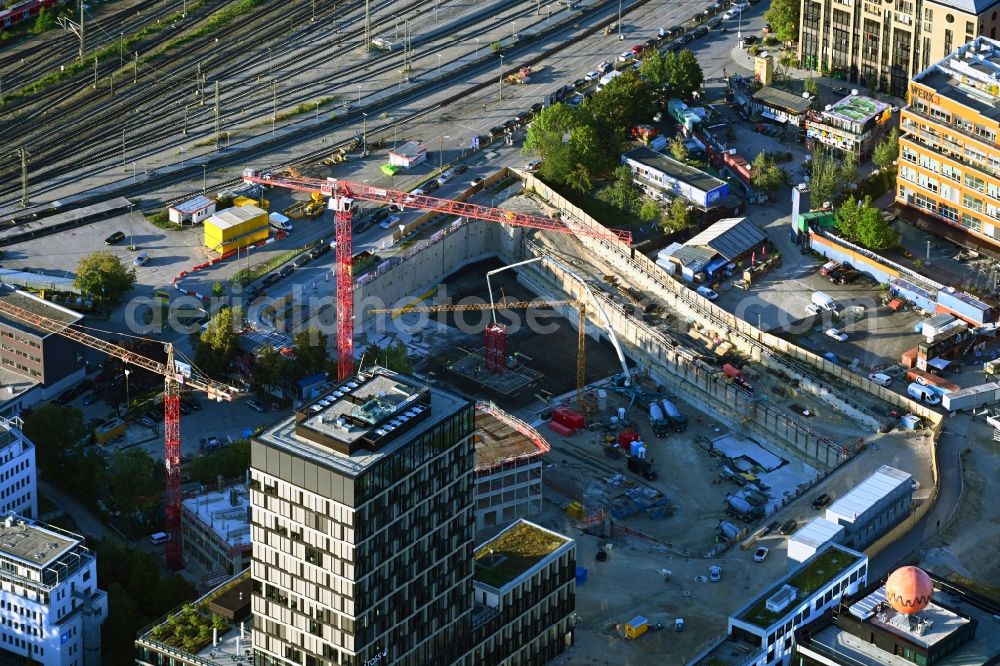 Aerial photograph München - Construction site for new high-rise building complex on Friedentrasse in Werksviertel in the district Berg am Laim in Munich in the state Bavaria, Germany