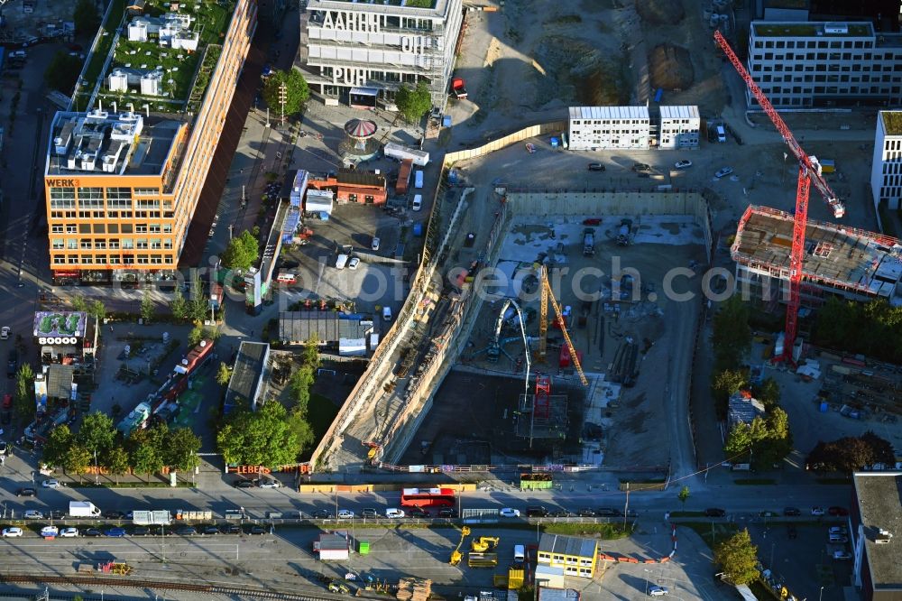 Aerial image München - Construction site for new high-rise building complex on Friedentrasse in Werksviertel in the district Berg am Laim in Munich in the state Bavaria, Germany