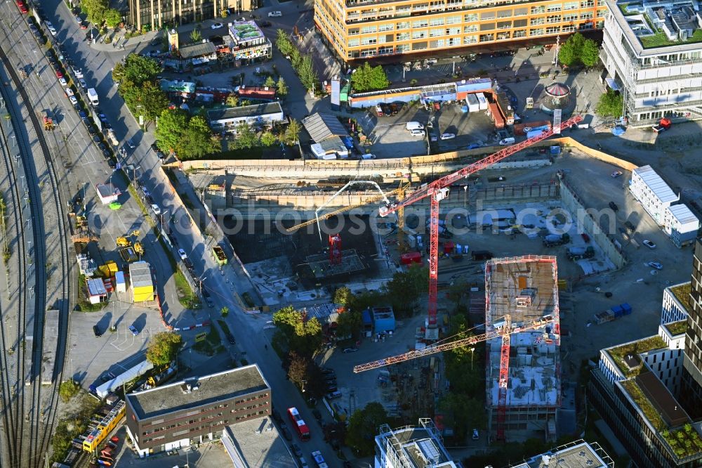 Aerial photograph München - Construction site for new high-rise building complex on Friedentrasse in Werksviertel in the district Berg am Laim in Munich in the state Bavaria, Germany