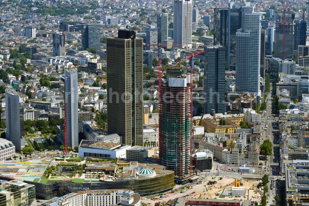 Frankfurt am Main from above - Construction site for new high-rise building complex of Jones Lang LaSalle Residential Development GmbH on Osloer Strasse in Frankfurt in the state Hesse, Germany