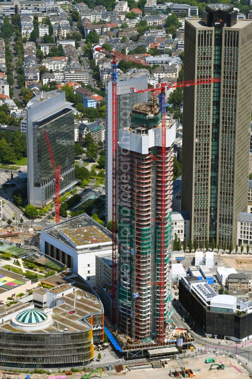 Frankfurt am Main from the bird's eye view: Construction site for new high-rise building complex of Jones Lang LaSalle Residential Development GmbH on Osloer Strasse in Frankfurt in the state Hesse, Germany