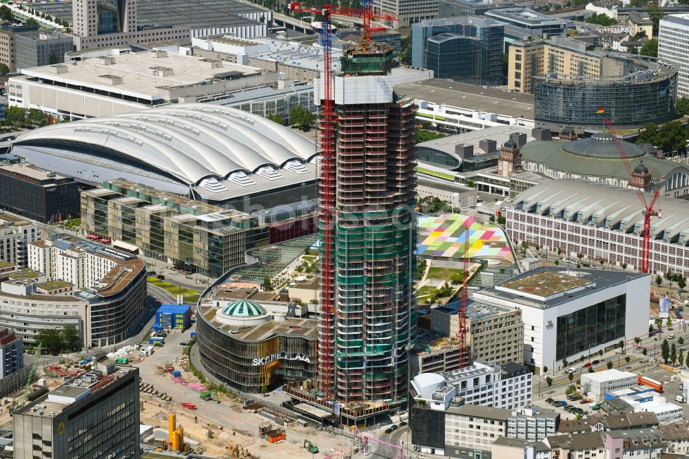 Aerial photograph Frankfurt am Main - Construction site for new high-rise building complex of Jones Lang LaSalle Residential Development GmbH in Frankfurt in the state Hesse, Germany