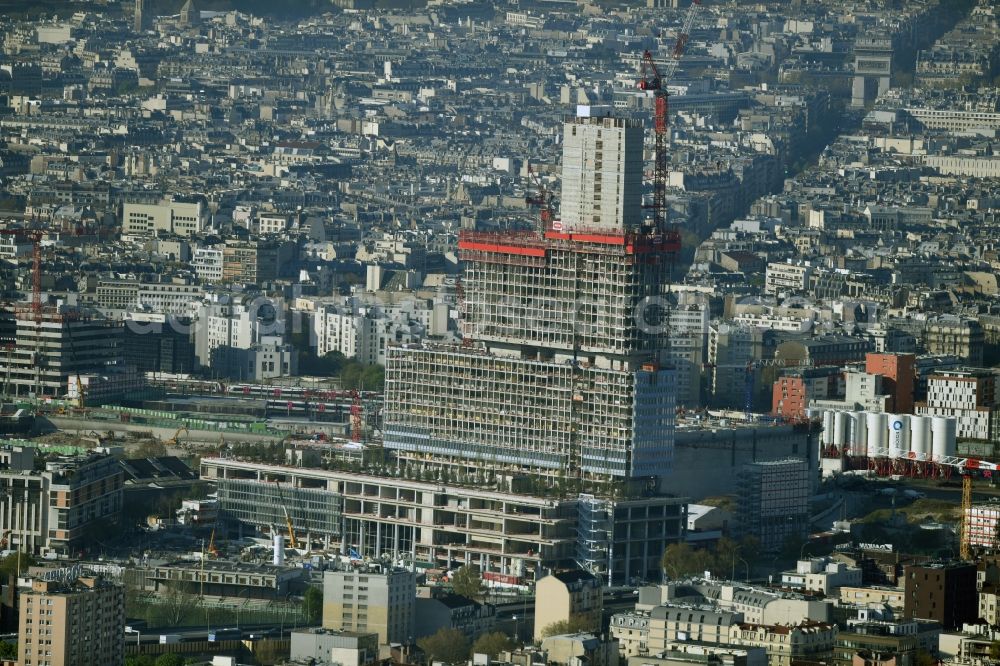 Paris from above - Construction site for new high-rise building complex des Justiz- Palast T.G.I. Batignolles on boulevard Berthier in Paris in Ile-de-France, France