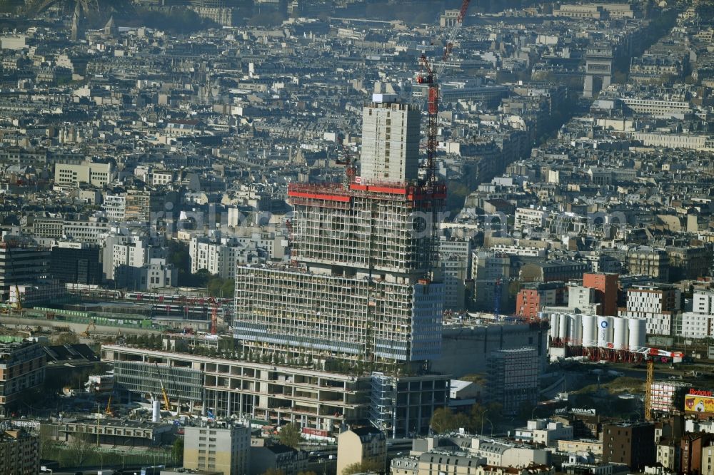 Paris from the bird's eye view: Construction site for new high-rise building complex des Justiz- Palast T.G.I. Batignolles on boulevard Berthier in Paris in Ile-de-France, France