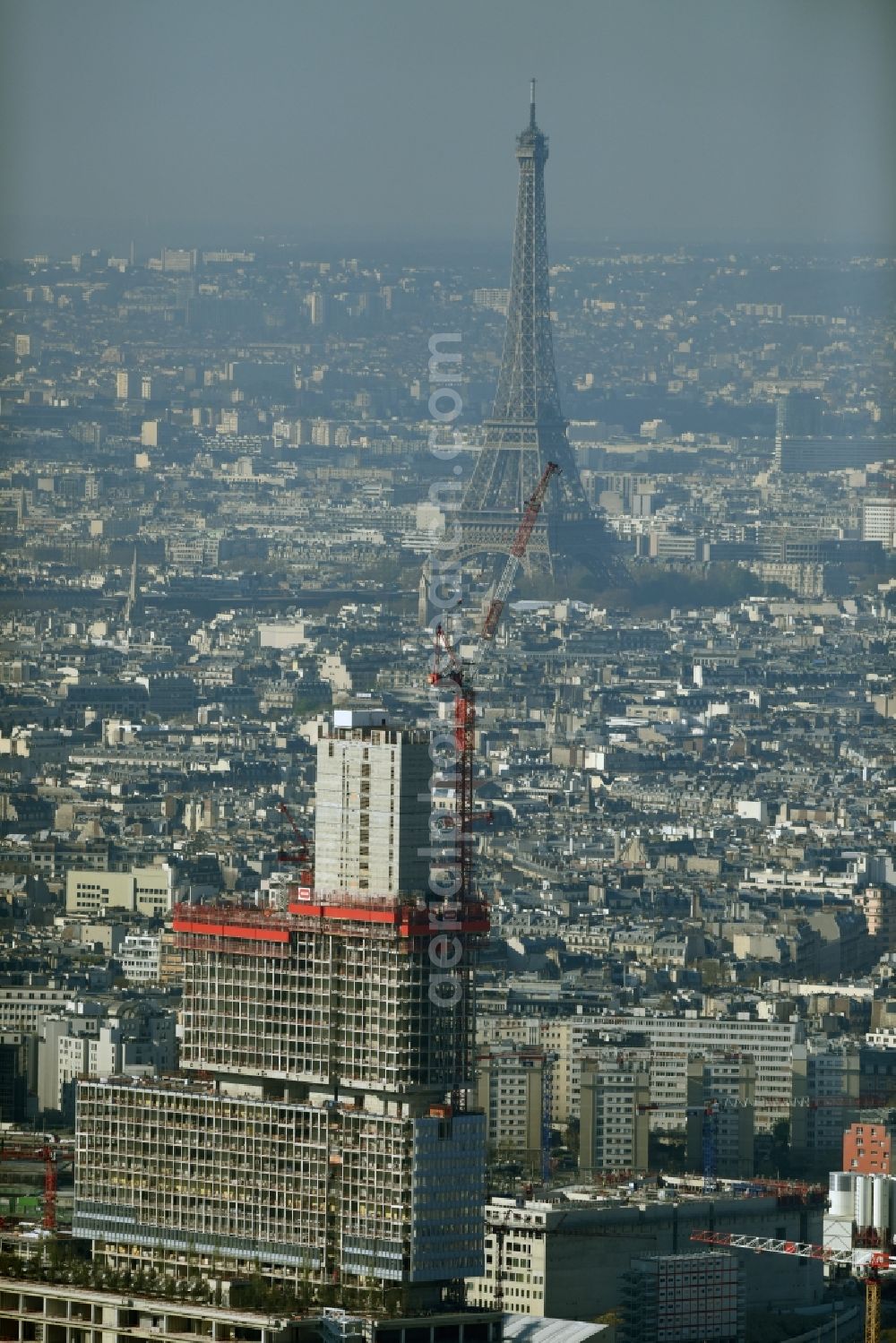 Paris from the bird's eye view: Construction site for new high-rise building complex des Justiz- Palast T.G.I. Batignolles on boulevard Berthier in Paris in Ile-de-France, France