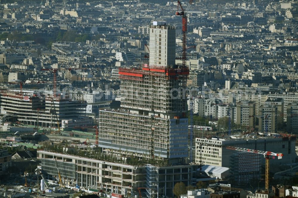 Aerial image Paris - Construction site for new high-rise building complex des Justiz- Palast T.G.I. Batignolles on boulevard Berthier in Paris in Ile-de-France, France