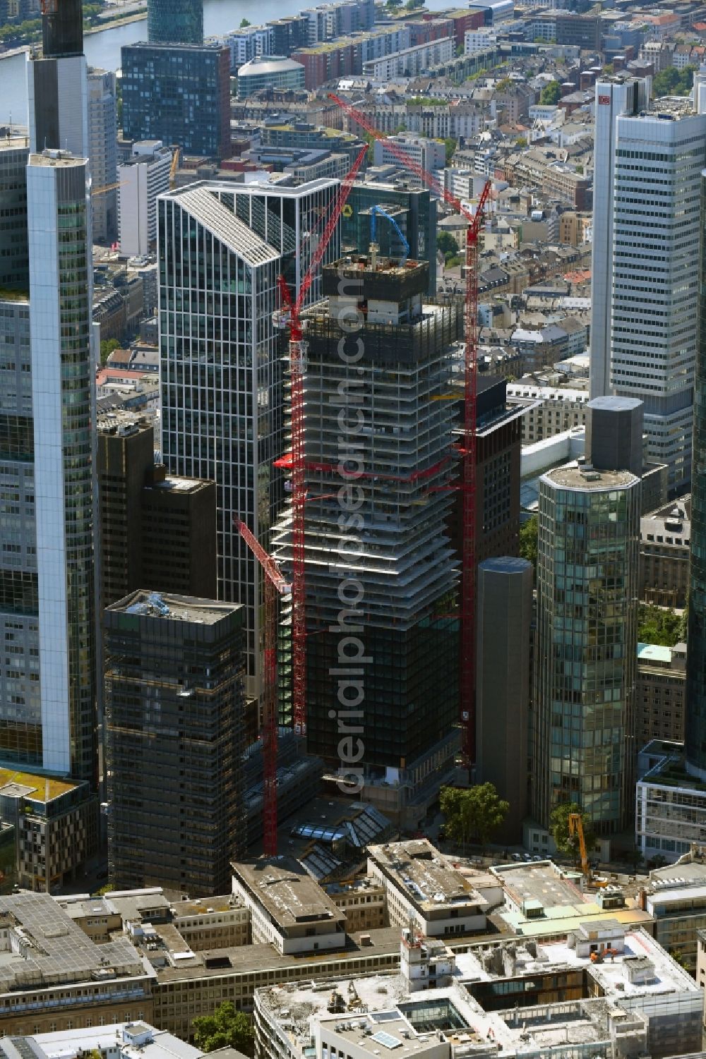 Frankfurt am Main from the bird's eye view: Construction site for new high-rise building complex OMNITURM on Taunusanlage in Frankfurt in the state Hesse, Germany