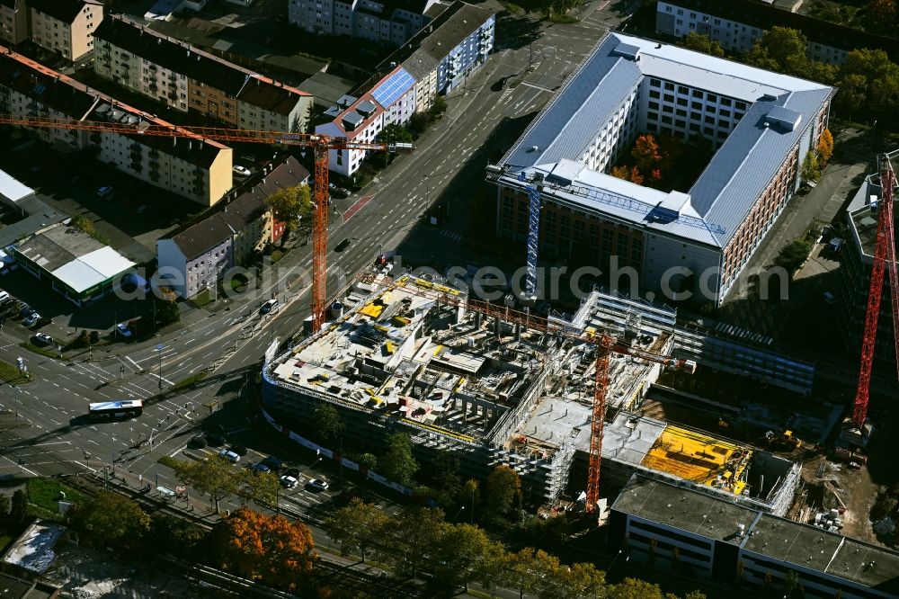 Mannheim from the bird's eye view: Construction site for new high-rise building complex Rollbuehlstrasse corner Kallstadter Strasse in the district Kaefertal in Mannheim in the state Baden-Wuerttemberg, Germany