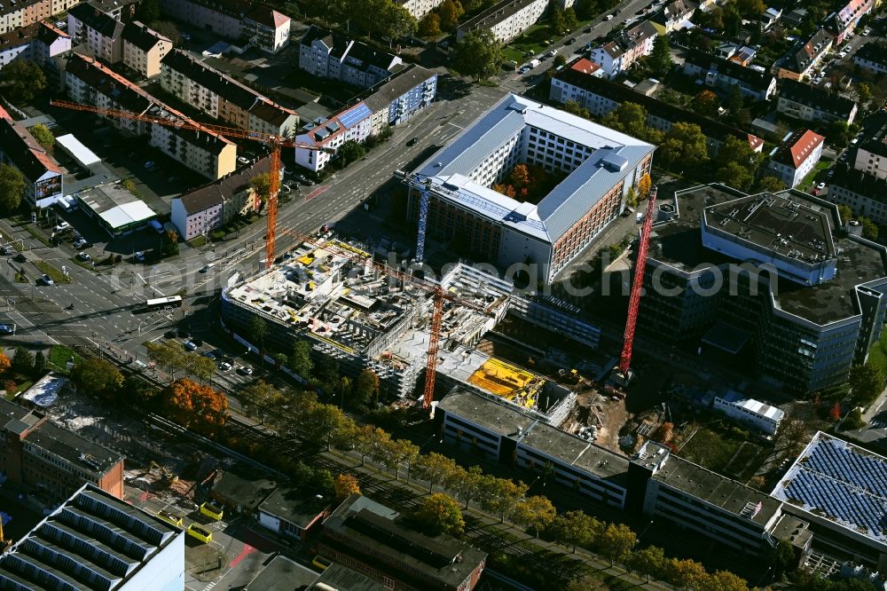 Aerial image Mannheim - Construction site for new high-rise building complex Rollbuehlstrasse corner Kallstadter Strasse in the district Kaefertal in Mannheim in the state Baden-Wuerttemberg, Germany