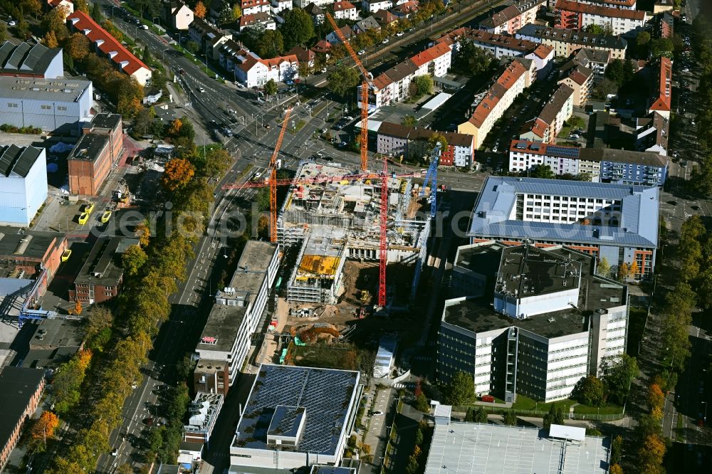 Aerial photograph Mannheim - Construction site for new high-rise building complex Rollbuehlstrasse corner Kallstadter Strasse in the district Kaefertal in Mannheim in the state Baden-Wuerttemberg, Germany