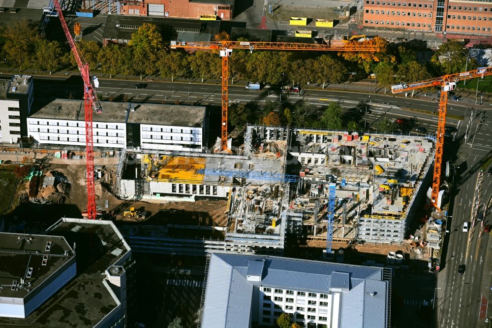 Aerial photograph Mannheim - Construction site for new high-rise building complex Rollbuehlstrasse corner Kallstadter Strasse in the district Kaefertal in Mannheim in the state Baden-Wuerttemberg, Germany