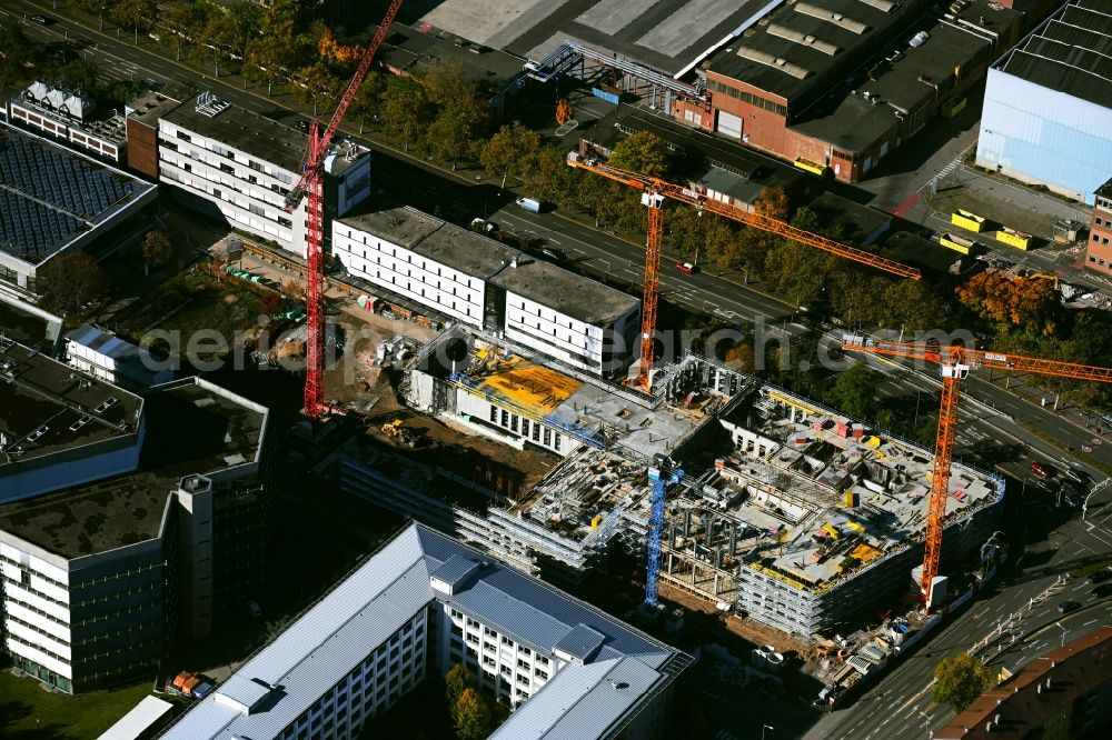 Mannheim from above - Construction site for new high-rise building complex Rollbuehlstrasse corner Kallstadter Strasse in the district Kaefertal in Mannheim in the state Baden-Wuerttemberg, Germany