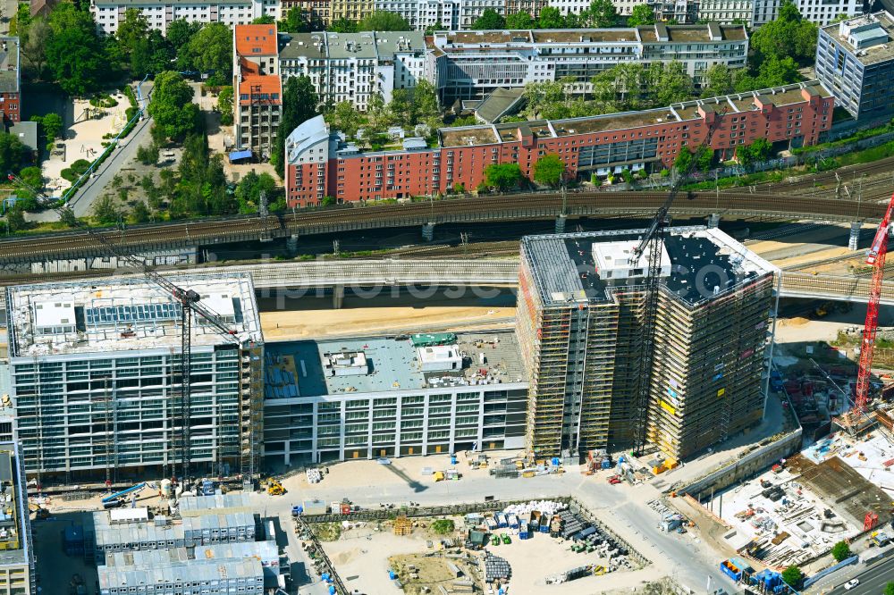 Berlin from above - Construction site for new high-rise building complex Upbeat on street Heidestrasse in the district Moabit in Berlin, Germany