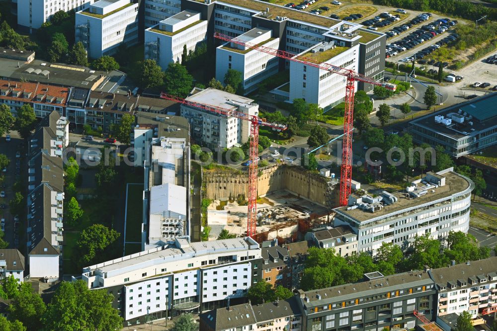 Aerial image Düsseldorf - Construction site for new high-rise building complex of UpperNord Tower on Mercedesstrasse in the district Duesseltal in Duesseldorf at Ruhrgebiet in the state North Rhine-Westphalia, Germany