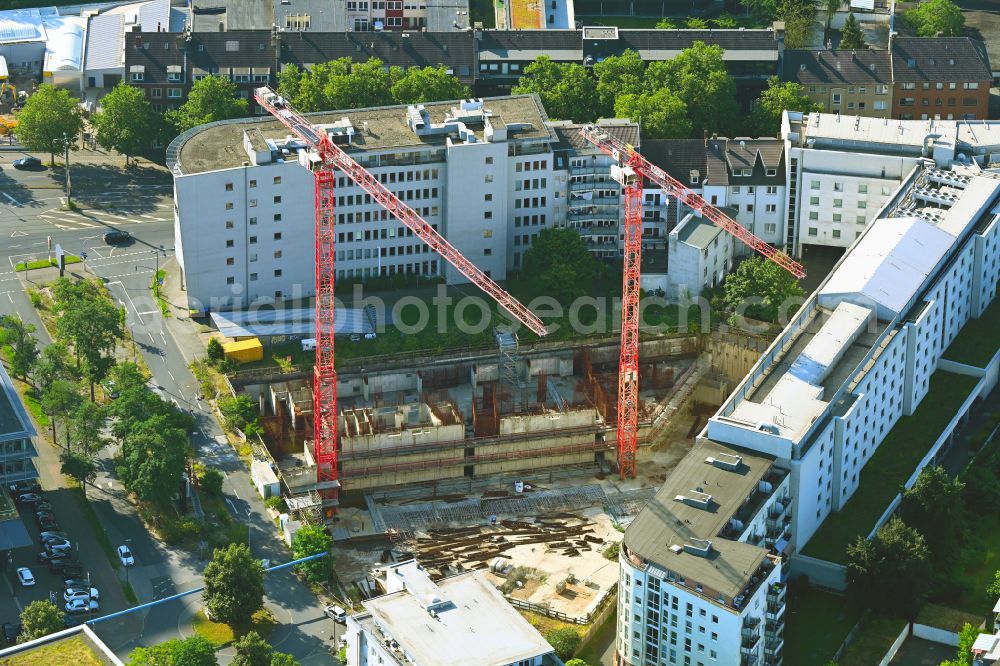 Aerial image Düsseldorf - Construction site for new high-rise building complex of UpperNord Tower on Mercedesstrasse in the district Duesseltal in Duesseldorf at Ruhrgebiet in the state North Rhine-Westphalia, Germany