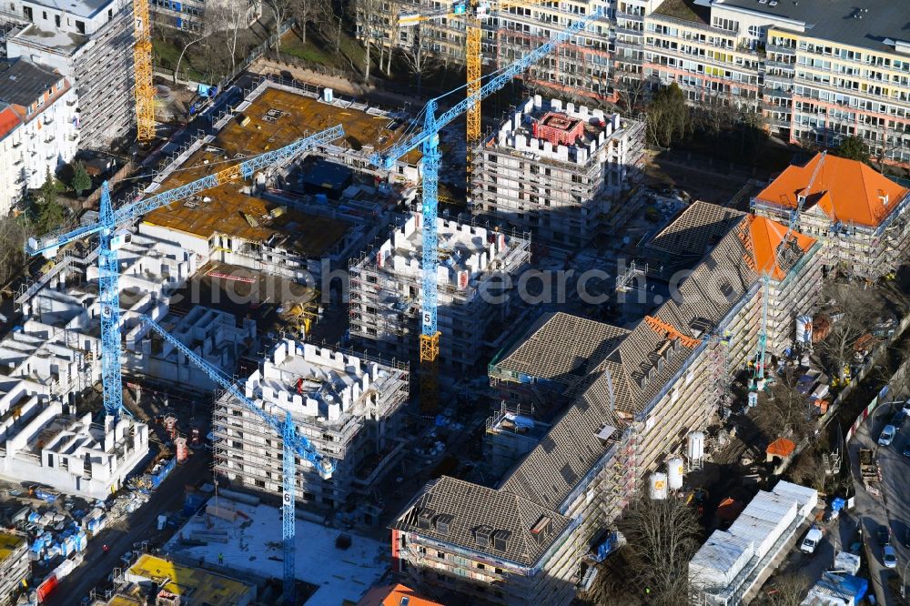 Aerial photograph Berlin - Construction site for new high-rise building complex am Wohnpark St. Marien in the district Neukoelln in Berlin, Germany