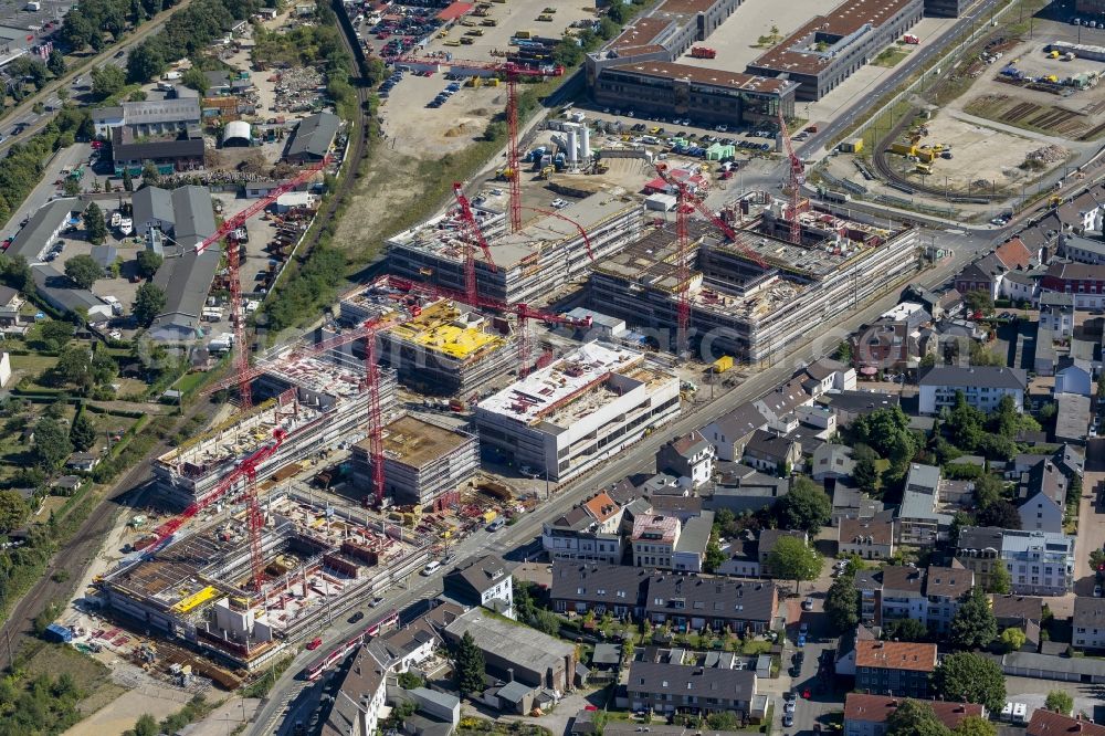 Mülheim an der Ruhr from above - Construction site for the new building of the University of Duisburg in the Ruhr West Street in Mülheim an der Ruhr in North Rhine-Westphalia