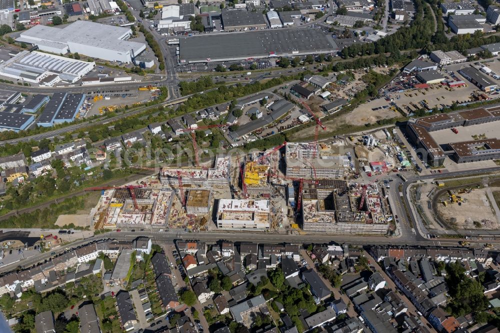 Mülheim an der Ruhr from the bird's eye view: Construction site for the new building of the University of Duisburg in the Ruhr West Street in Mülheim an der Ruhr in North Rhine-Westphalia