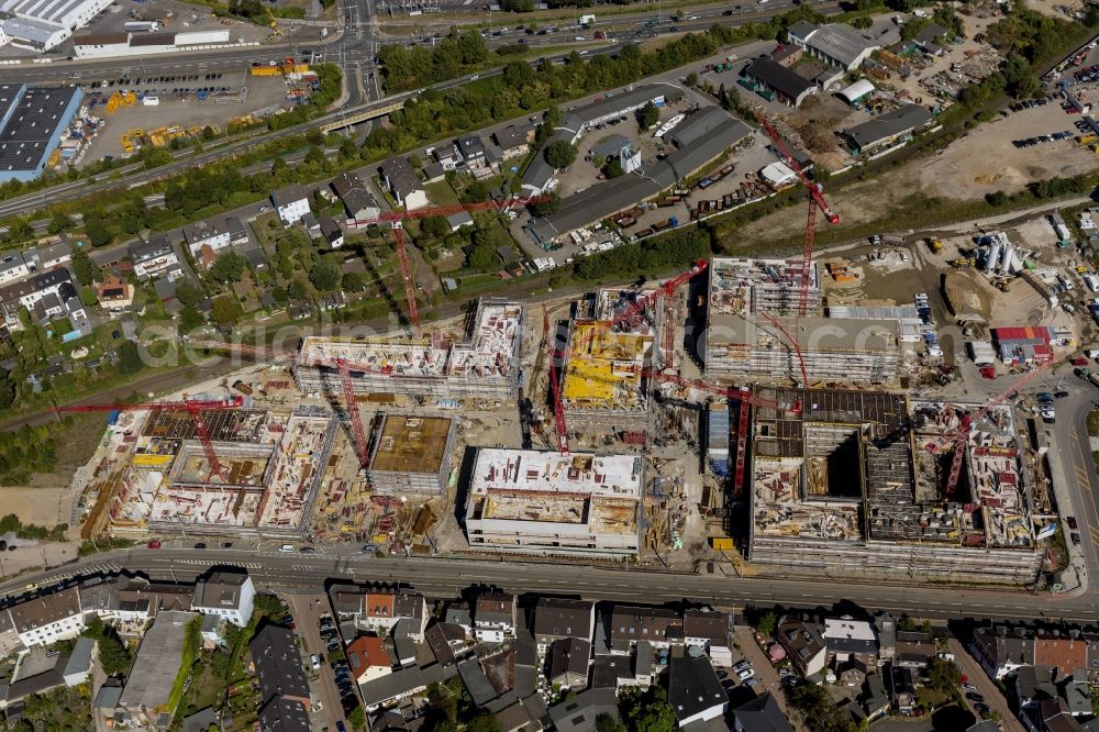 Aerial image Mülheim an der Ruhr - Construction site for the new building of the University of Duisburg in the Ruhr West Street in Mülheim an der Ruhr in North Rhine-Westphalia