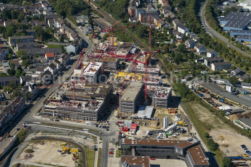 Aerial photograph Mülheim an der Ruhr - Construction site for the new building of the University of Duisburg in the Ruhr West Street in Mülheim an der Ruhr in North Rhine-Westphalia