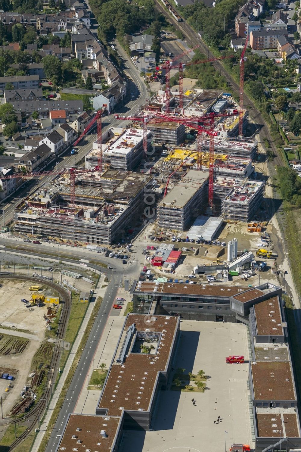 Mülheim an der Ruhr from above - Construction site for the new building of the University of Duisburg in the Ruhr West Street in Mülheim an der Ruhr in North Rhine-Westphalia