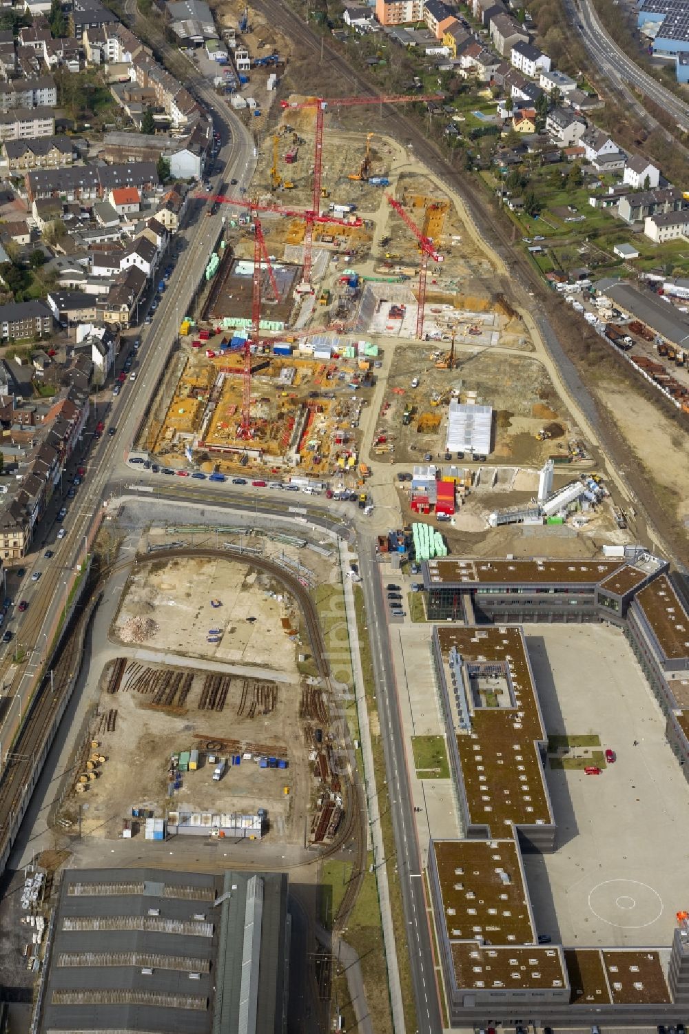 Aerial image Mülheim an der Ruhr - Construction site for the new building of the University of Duisburg in the Ruhr West Street in Mülheim an der Ruhr in North Rhine-Westphalia