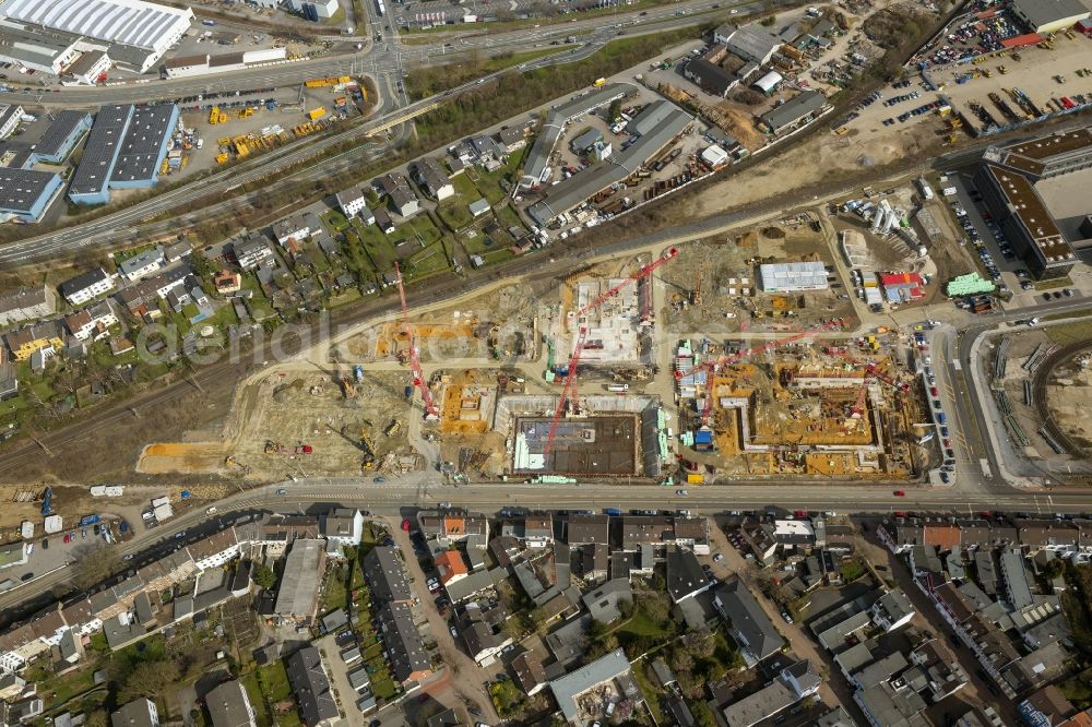 Aerial photograph Mülheim an der Ruhr - Construction site for the new building of the University of Duisburg in the Ruhr West Street in Mülheim an der Ruhr in North Rhine-Westphalia