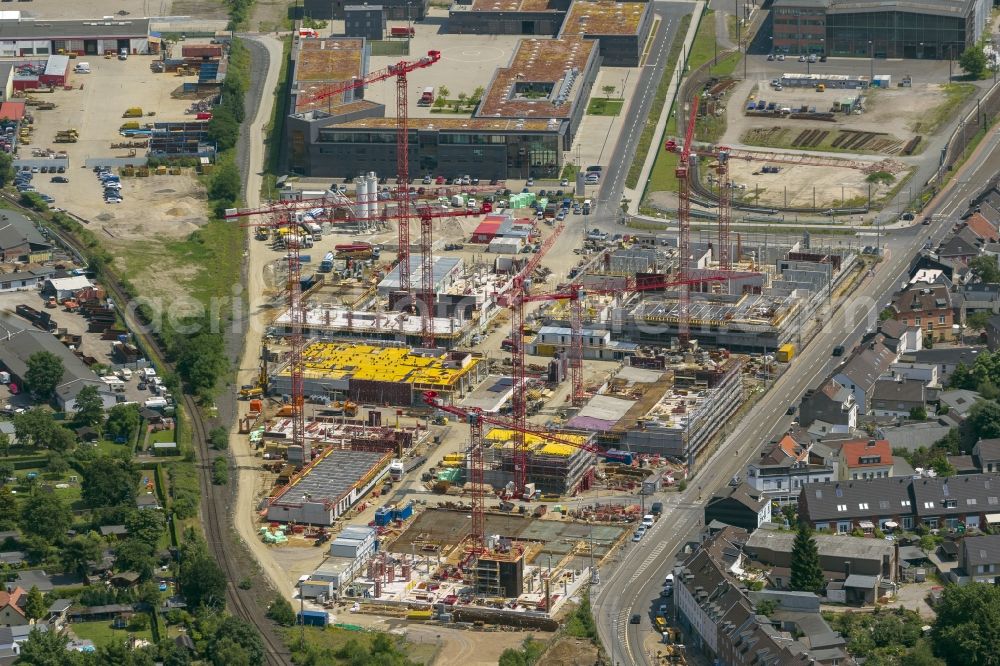 Mülheim an der Ruhr from the bird's eye view: Construction site for the new building of the University of Duisburg in the Ruhr West Street in Mülheim an der Ruhr in North Rhine-Westphalia