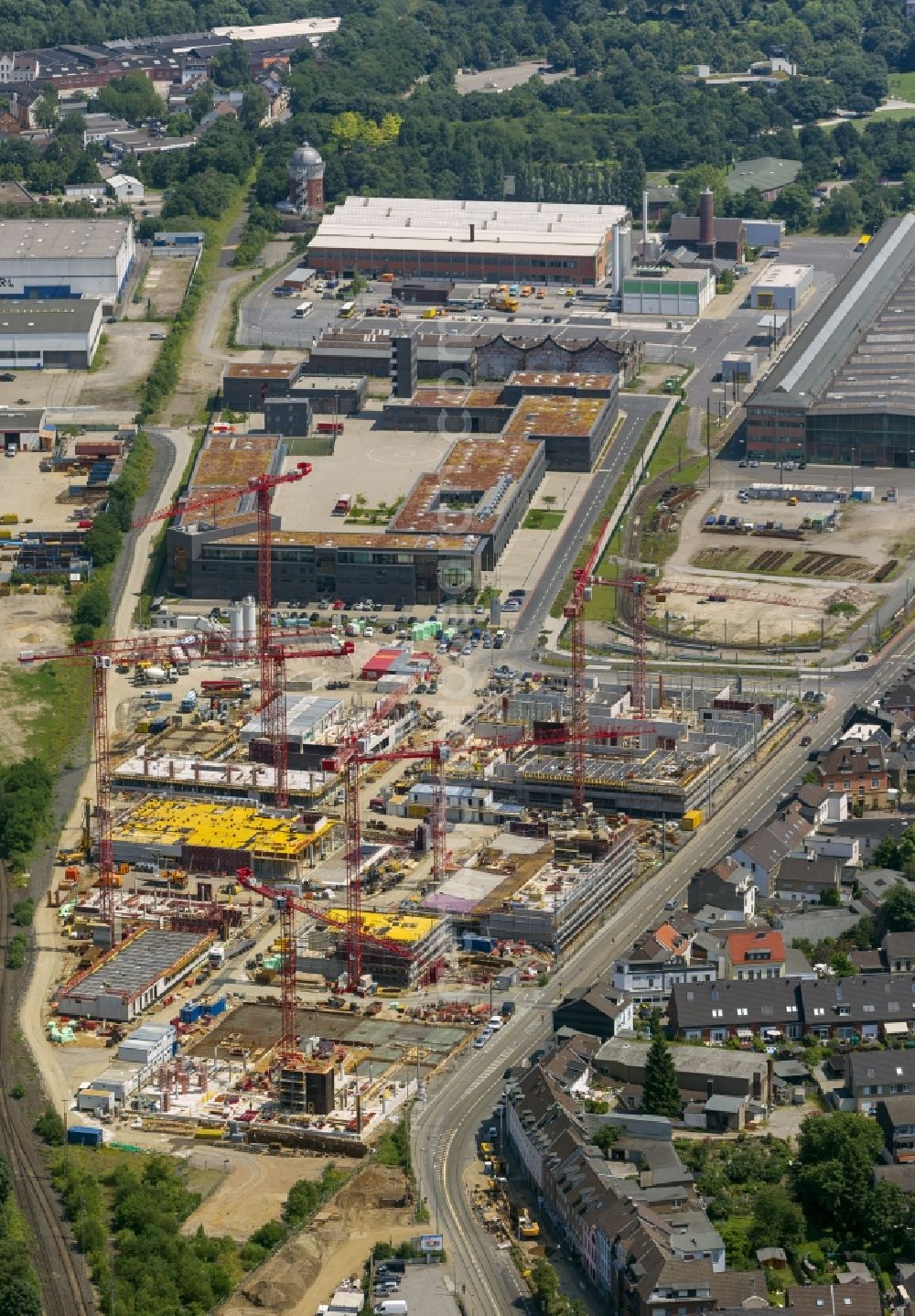 Aerial image Mülheim an der Ruhr - Construction site for the new building of the University of Duisburg in the Ruhr West Street in Mülheim an der Ruhr in North Rhine-Westphalia