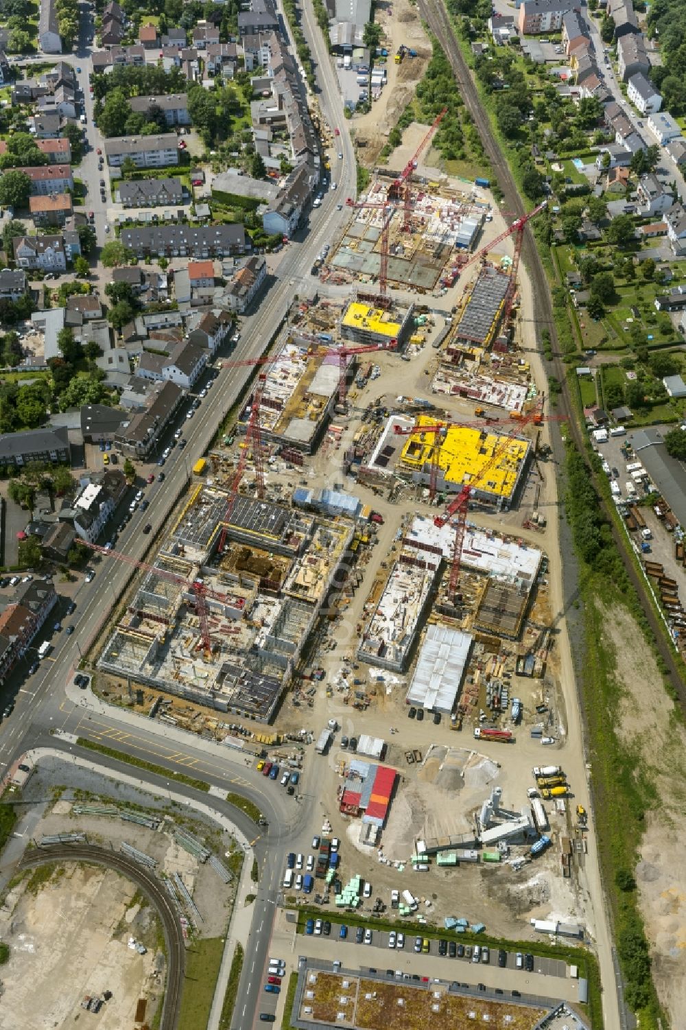 Aerial photograph Mülheim an der Ruhr - Construction site for the new building of the University of Duisburg in the Ruhr West Street in Mülheim an der Ruhr in North Rhine-Westphalia