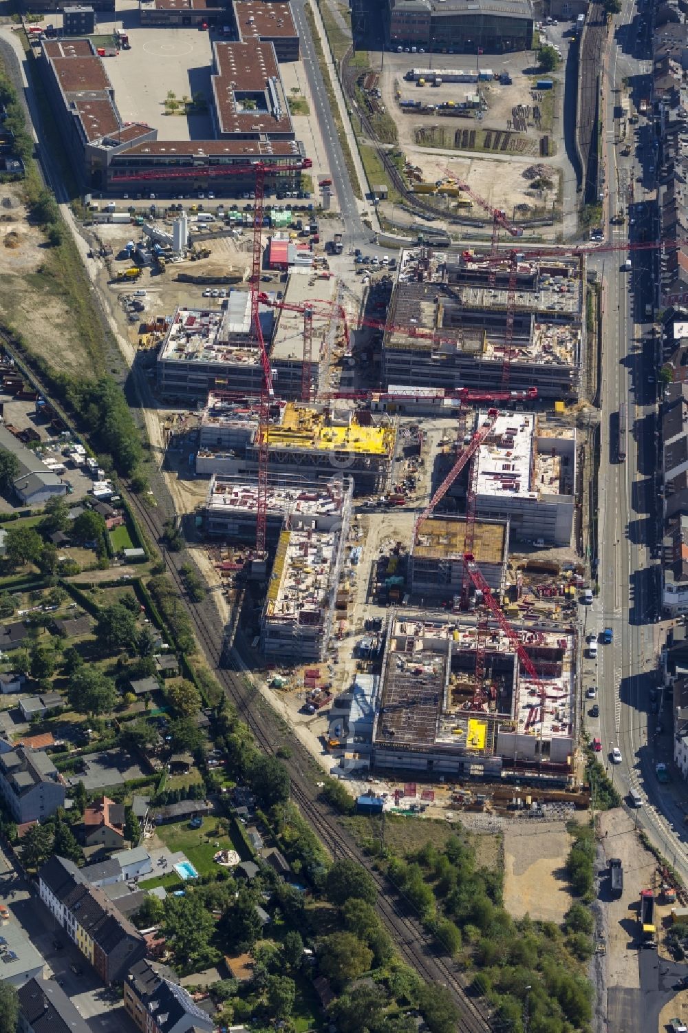 Aerial image Mülheim an der Ruhr - Construction site for the new building of the University of Duisburg in the Ruhr West Street in Mülheim an der Ruhr in North Rhine-Westphalia