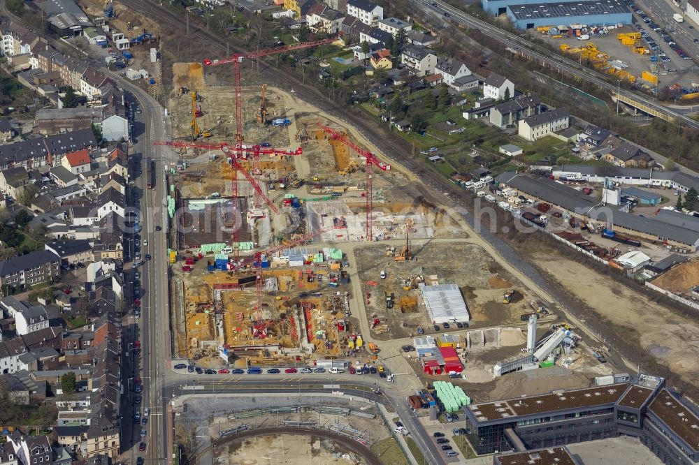 Aerial photograph Mülheim an der Ruhr - Construction site for the new building of the University of Duisburg in the Ruhr West Street in Mülheim an der Ruhr in North Rhine-Westphalia