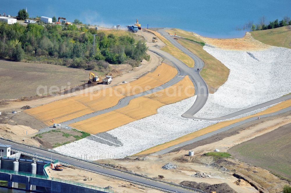 Aerial photograph Zitschen - Construction site to build a new high-water intake structure on the western shore of Lake Zwenkau at Zitschen in Saxony