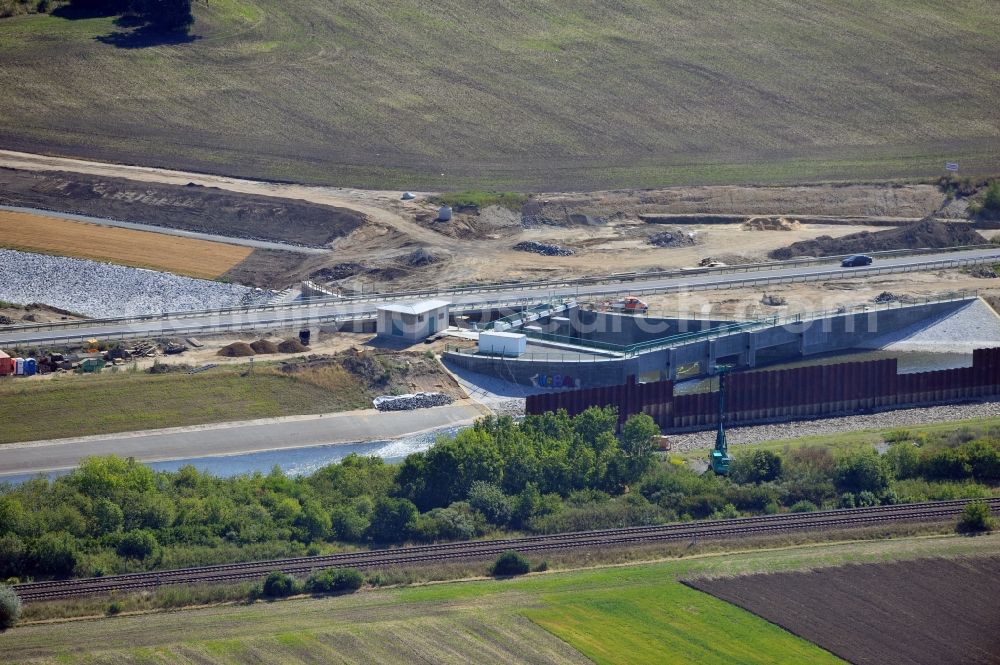 Aerial photograph Zitschen - Construction site to build a new high-water intake structure on the western shore of Lake Zwenkau at Zitschen in Saxony