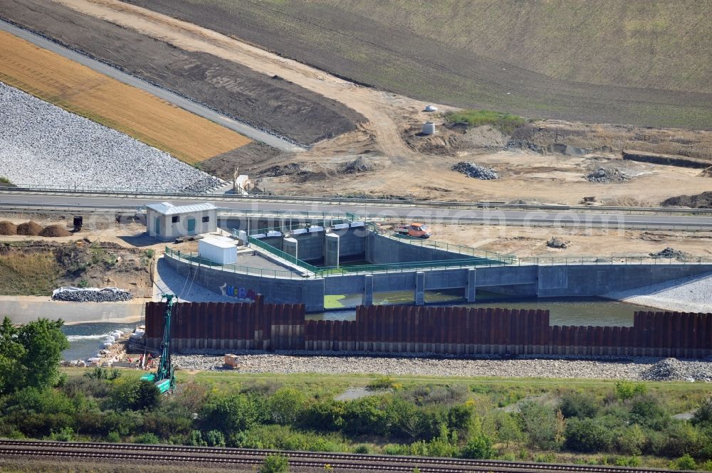 Zitschen from above - Construction site to build a new high-water intake structure on the western shore of Lake Zwenkau at Zitschen in Saxony