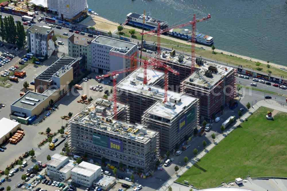 Aerial photograph Berlin - Construction site to build a new hotel and office campus on the Anschutz area in the district of Friedrichshain in Berlin. Porr Solutions Germany GmbH is the owner and developer of the property