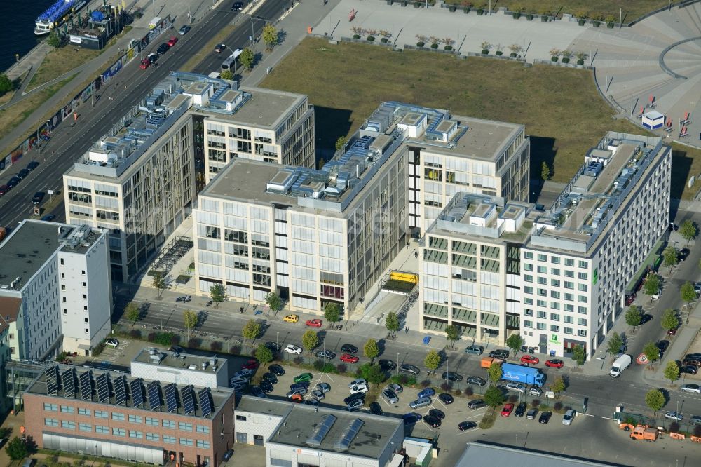 Berlin from above - Construction site to build a new hotel and office campus on the Anschutz area in the district of Friedrichshain in Berlin. Porr Solutions Germany GmbH is the owner and developer of the property