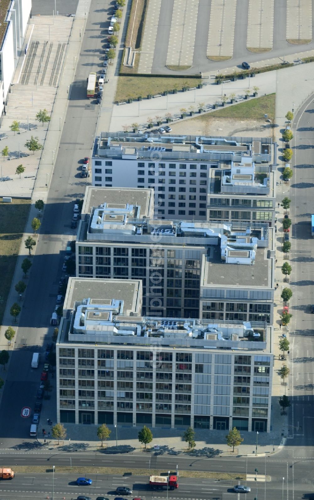 Aerial photograph Berlin - Construction site to build a new hotel and office campus on the Anschutz area in the district of Friedrichshain in Berlin. Porr Solutions Germany GmbH is the owner and developer of the property