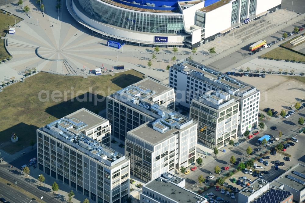 Berlin from the bird's eye view: Construction site to build a new hotel and office campus on the Anschutz area in the district of Friedrichshain in Berlin. Porr Solutions Germany GmbH is the owner and developer of the property