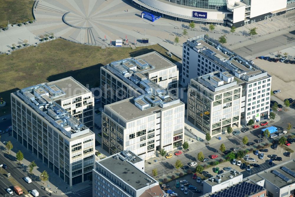 Aerial image Berlin - Construction site to build a new hotel and office campus on the Anschutz area in the district of Friedrichshain in Berlin. Porr Solutions Germany GmbH is the owner and developer of the property