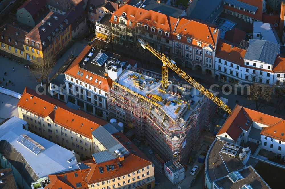 Weimar from the bird's eye view: New construction site of the hotel and commercial building Schillerhof on Schillertrasse in Weimar in the state Thuringia, Germany