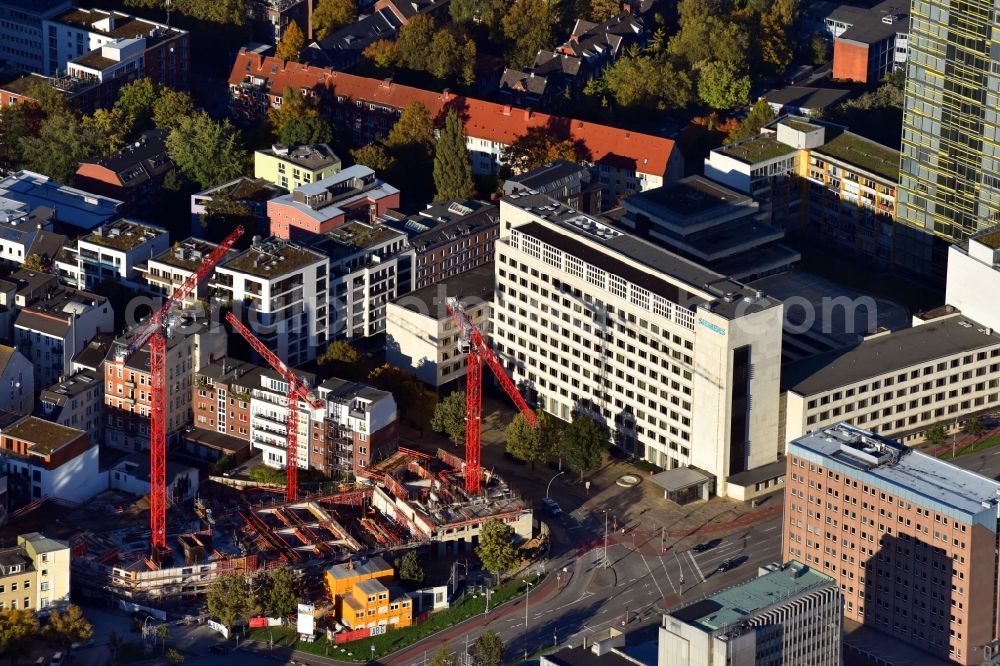 Aerial photograph Hamburg - New construction site the hotel complex Adenauerallee corner Lindenstrasse in the district St. Georg in Hamburg, Germany