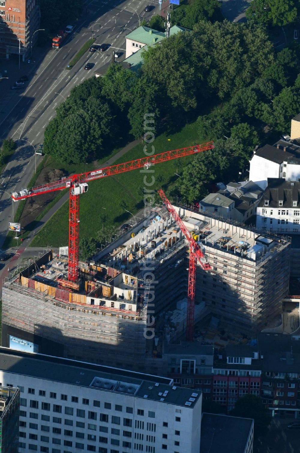 Aerial image Hamburg - New construction site the hotel complex Adenauerallee corner Lindenstrasse in the district St. Georg in Hamburg, Germany