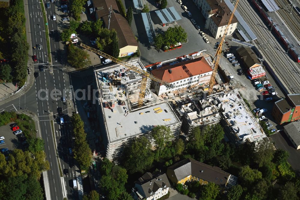 Forchheim from above - New construction site the hotel complex on Bahnhofsplatz in Forchheim in the state Bavaria, Germany