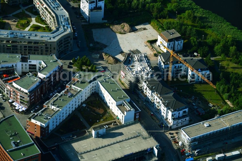 Rostock from above - New construction site the hotel complex of Baum Hotel Immobilien Rostock GmbH on Gaffelschonerweg in Rostock in the state Mecklenburg - Western Pomerania, Germany