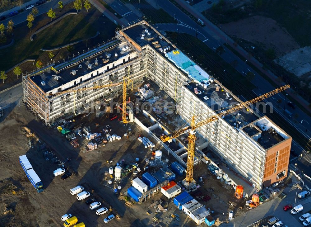 Aerial photograph Bremen - New construction site the hotel complex of BAUM Holding GmbH Am Kaffee-Quartier - Hansator in Bremen, Germany