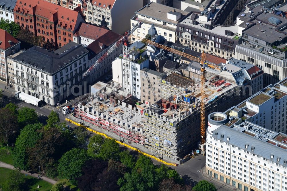 Leipzig from above - New construction site the hotel complex Capri by Fraser Leipzig on Goethestrasse in Leipzig in the state Saxony, Germany