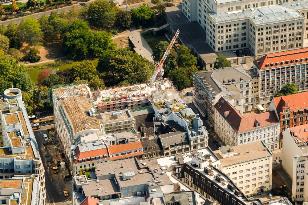 Leipzig from the bird's eye view: New construction site the hotel complex Capri by Fraser Leipzig on Goethestrasse in Leipzig in the state Saxony, Germany